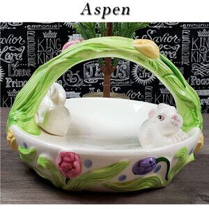 Easter Bunny Ceramic Basket Dish Bowl